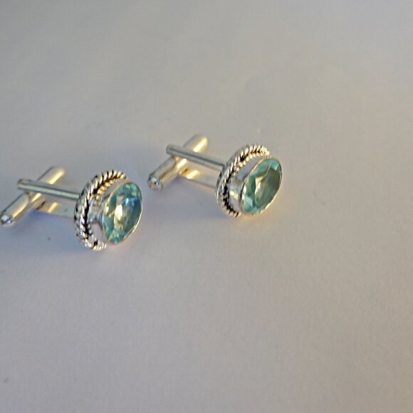 Aquamarine Sterling Silver 925 Cufflinks - Picture 1 of 2
